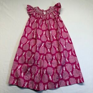 Mother Goose Smocked Dress Pineapple Print Size 6 Pink Girls Flutter Sleeve